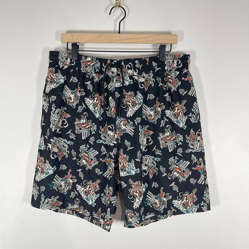 Cinch Swim Trunks Mens Large Black Western Cowboy NFR Rodeo Drawstring Shorts